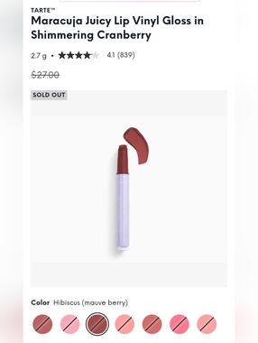 tarte Maracuja Lip Vinyl Stick in Hibiscus (Mauve Berry)